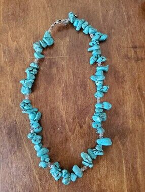 Vintage Native America Turquoise Natural Stone Statement Necklace Shimmer Spacer
